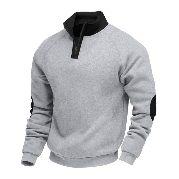 Herren modischer Sweatpullover mit halbem Reißverschluss und kontrastierenden Ellenbogenpatches Drune
