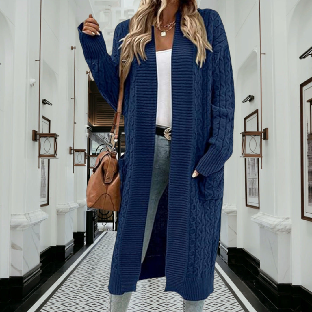 Damen Strickmantel mit modischen Zopfmuster und tiefen Taschen Drune