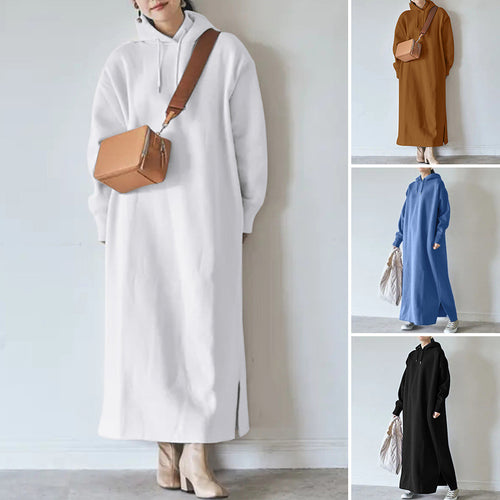 Damen nan Oversize Kapuzenmaxikleid mit geradem Schnitt und Seitenschlitz Drune