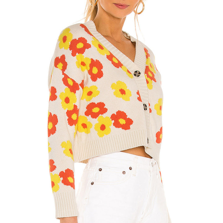 Damen Strickjacke mit floralen Mustern und dekorativen Knöpfen Drune