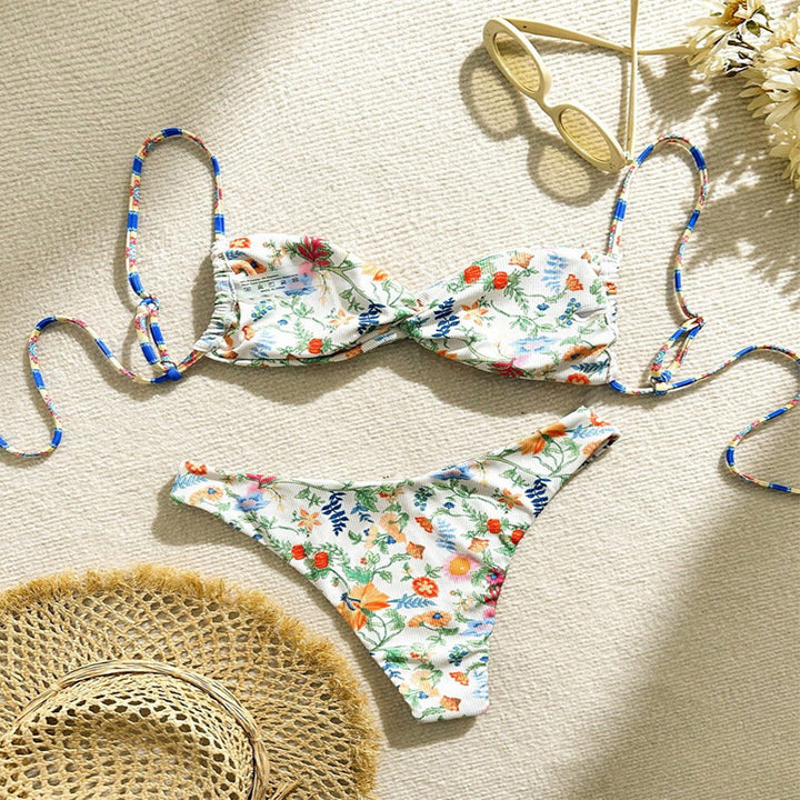 Damen Verschnörkelter Bikini mit floralem Design Drune