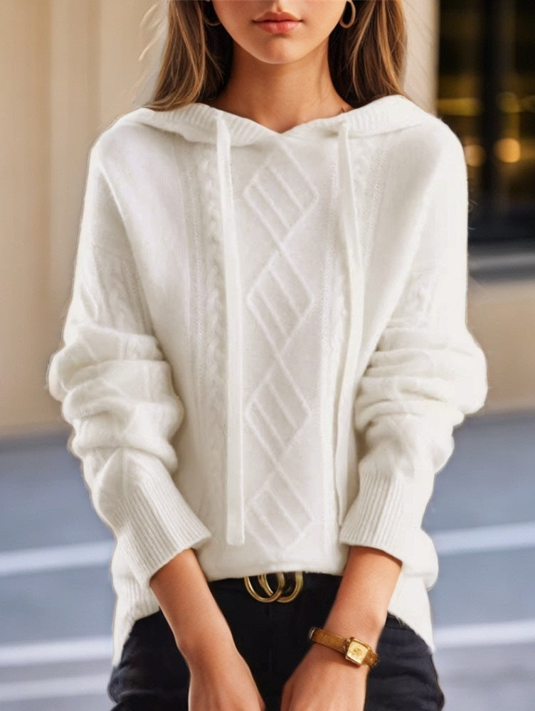 Damen nan kuscheliger Kapuzenpullover aus Kaschmirmischung mit Zopfmuster und Oversize-Schnitt Drune