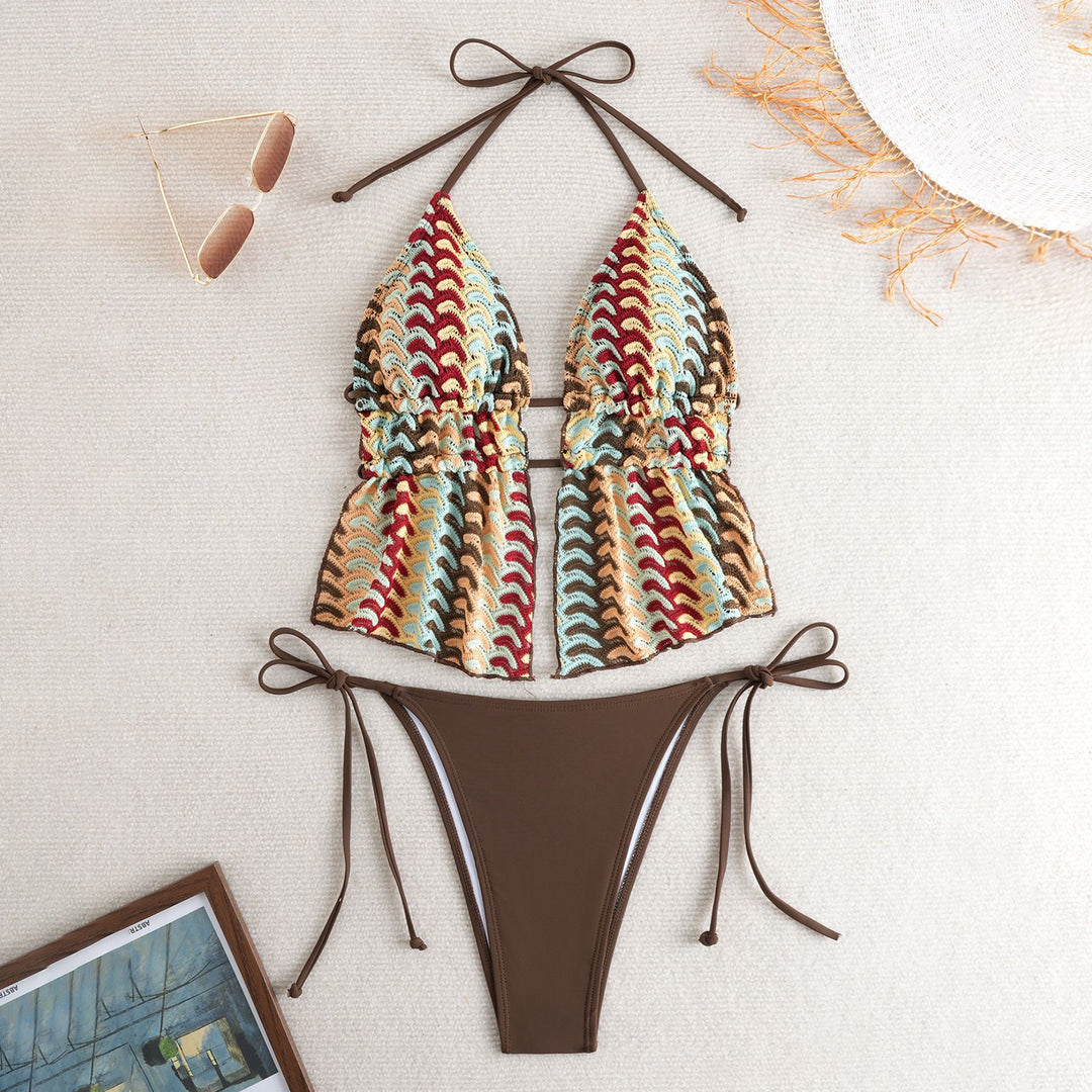 Damen Bikini-Set mit kreativem Rüschendetail und verstellbaren Trägern Drune