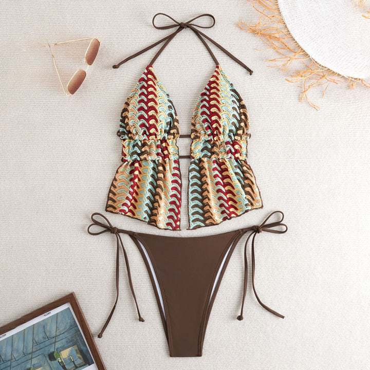Damen Bikini-Set mit kreativem Rüschendetail und verstellbaren Trägern Drune