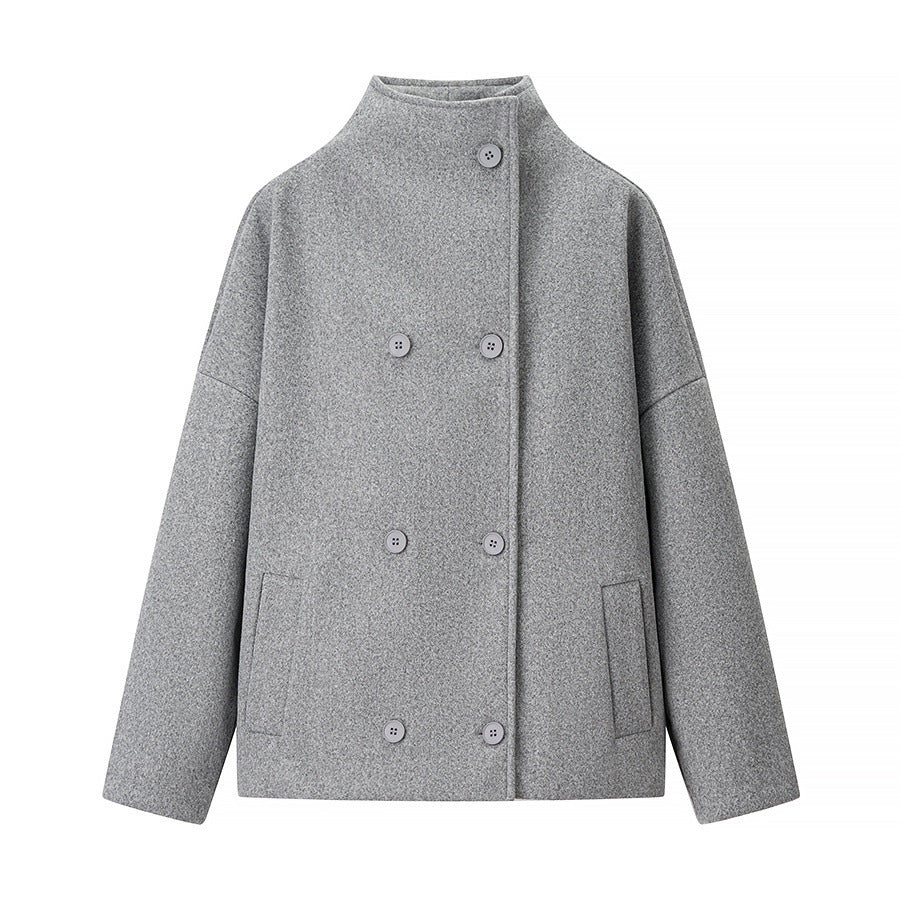 Damen modische Jacke mit hohem Kragen und doppelter Knopfleiste Drune
