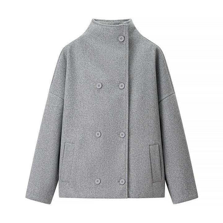 Damen modische Jacke mit hohem Kragen und doppelter Knopfleiste Drune