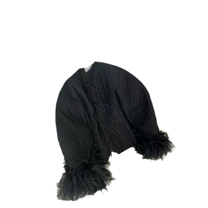 Damen Elegante Strickjacke mit voluminösen Ärmeln und feinem Muster Drune