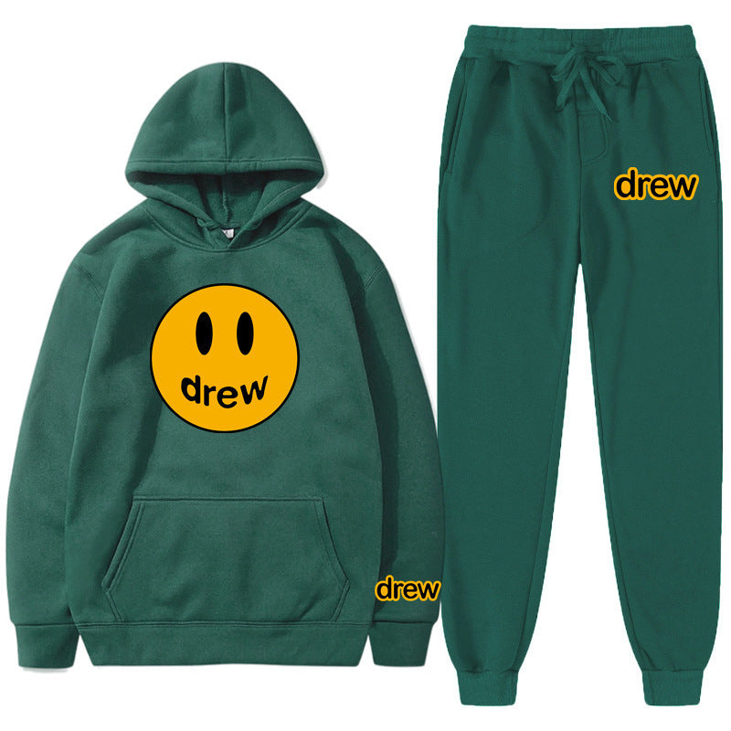 Unisex nan zweiteiliges Lounge-Set aus French-Terry mit Smiley-Print Kapuzenpullover und tapered Jogginghose Drune
