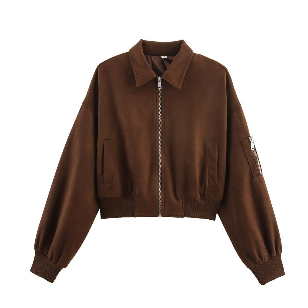 Damen modische Cropped-Jacke mit praktischen Reißverschlusstaschen und eleganter Silhouette Drune