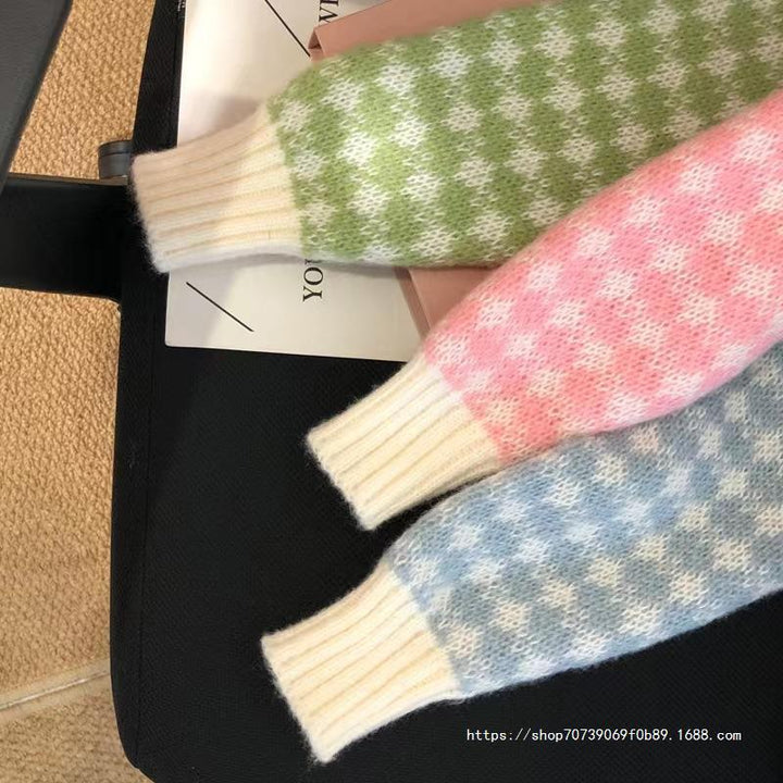 Damen weicher Cardigan mit strukturiertem Karomuster und Herzen Drune