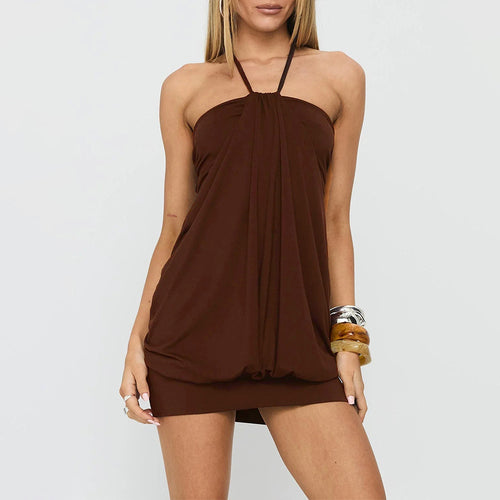 Damen luftiges Halterkleid mit Drapierung Drune