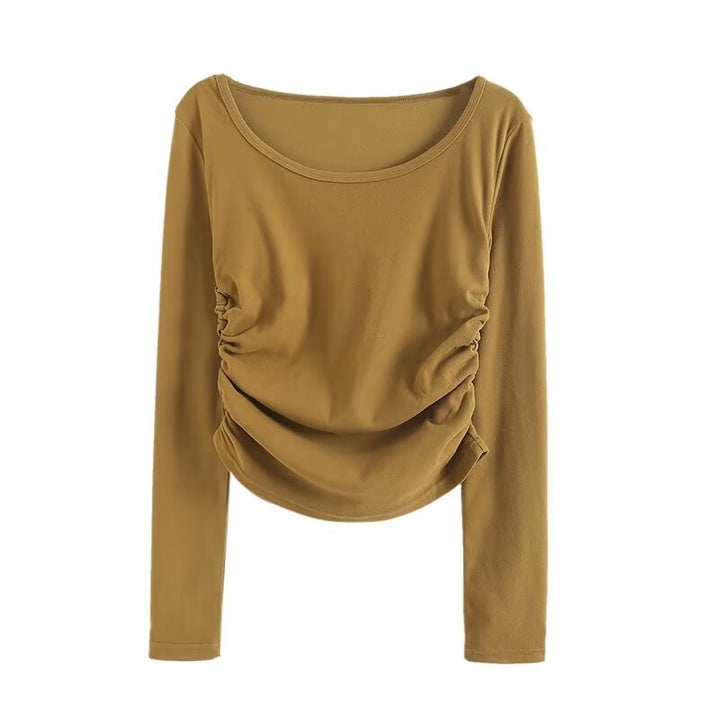 Damen Langarmshirt mit eleganter Raffung und U-Boot Ausschnitt Drune