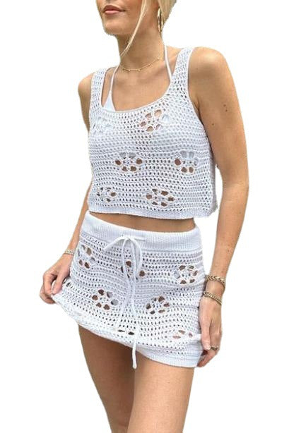 Damen gehäkeltes Crop-Top und Minirock Set Drune