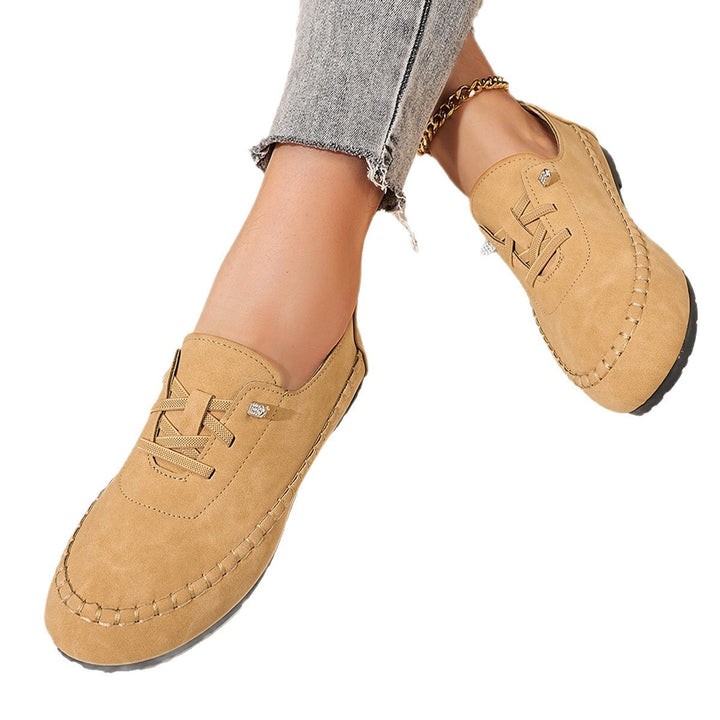 Damen nan atmungsaktive Mokassin-Slipper aus Mikrofaser mit elastischer Schnürung und rutschfester Gummisohle Drune