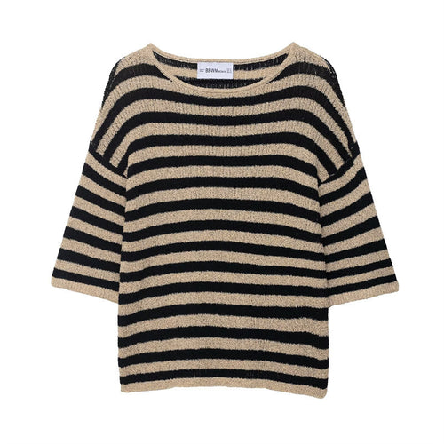 Damen lässiger Strickpullover mit breiten Streifen und weichem Material Drune