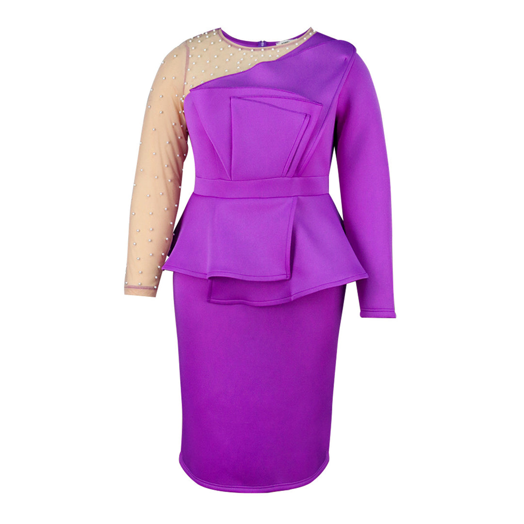 Damen figurbetontes Abendkleid mit transparenten Puffärmeln und voluminösem Oberteil Drune