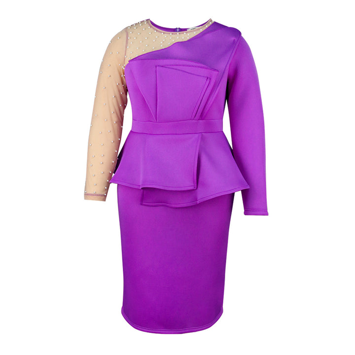 Damen figurbetontes Abendkleid mit transparenten Puffärmeln und voluminösem Oberteil Drune