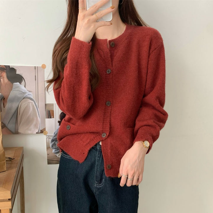 Damen gemütlicher Strickcardigan mit praktischen Taschen und Knopfverschluss Drune