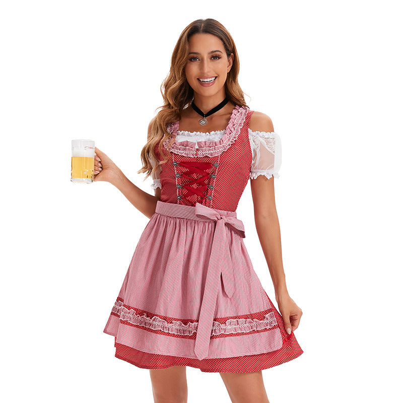 Damen nan traditionelles Dirndlkleid mit Spitzenbluse, Schnürung und Taillenschürze Drune