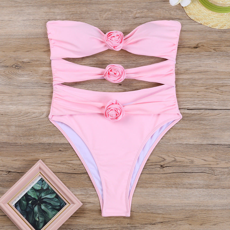 Damen Cut-Out Einteiler Badeanzug mit floralem Detail Drune