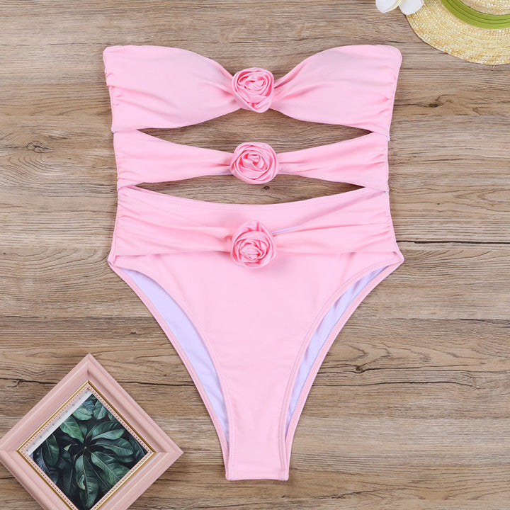 Damen Cut-Out Einteiler Badeanzug mit floralem Detail Drune