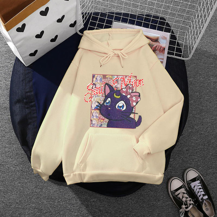 Damen Kapuzenpullover mit kreativem Katzenmotiv Drune