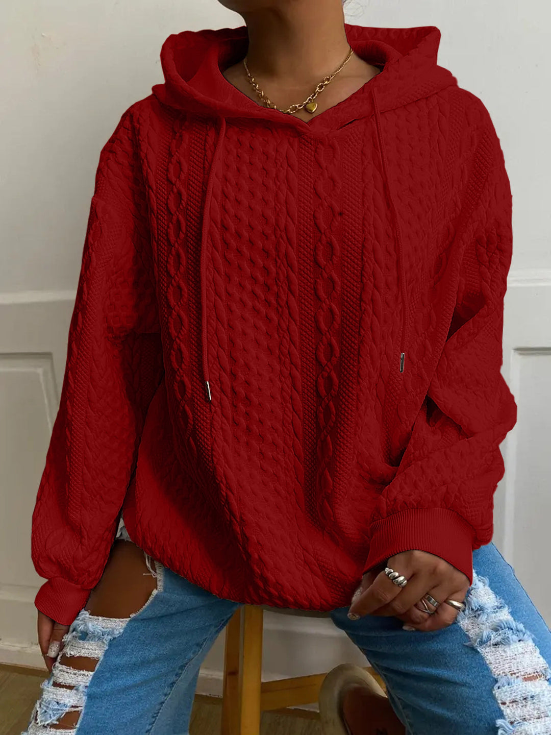 Damen gemütlicher Hoodie mit strukturiertem Strickdesign Drune
