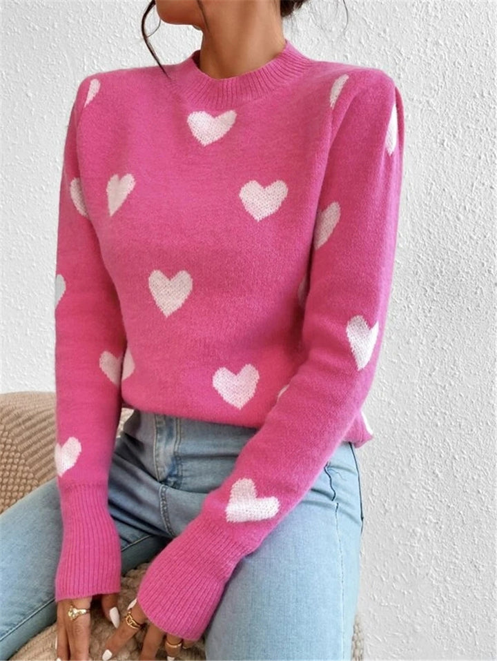 Damen gemütlicher Pullover mit Herzmuster Drune
