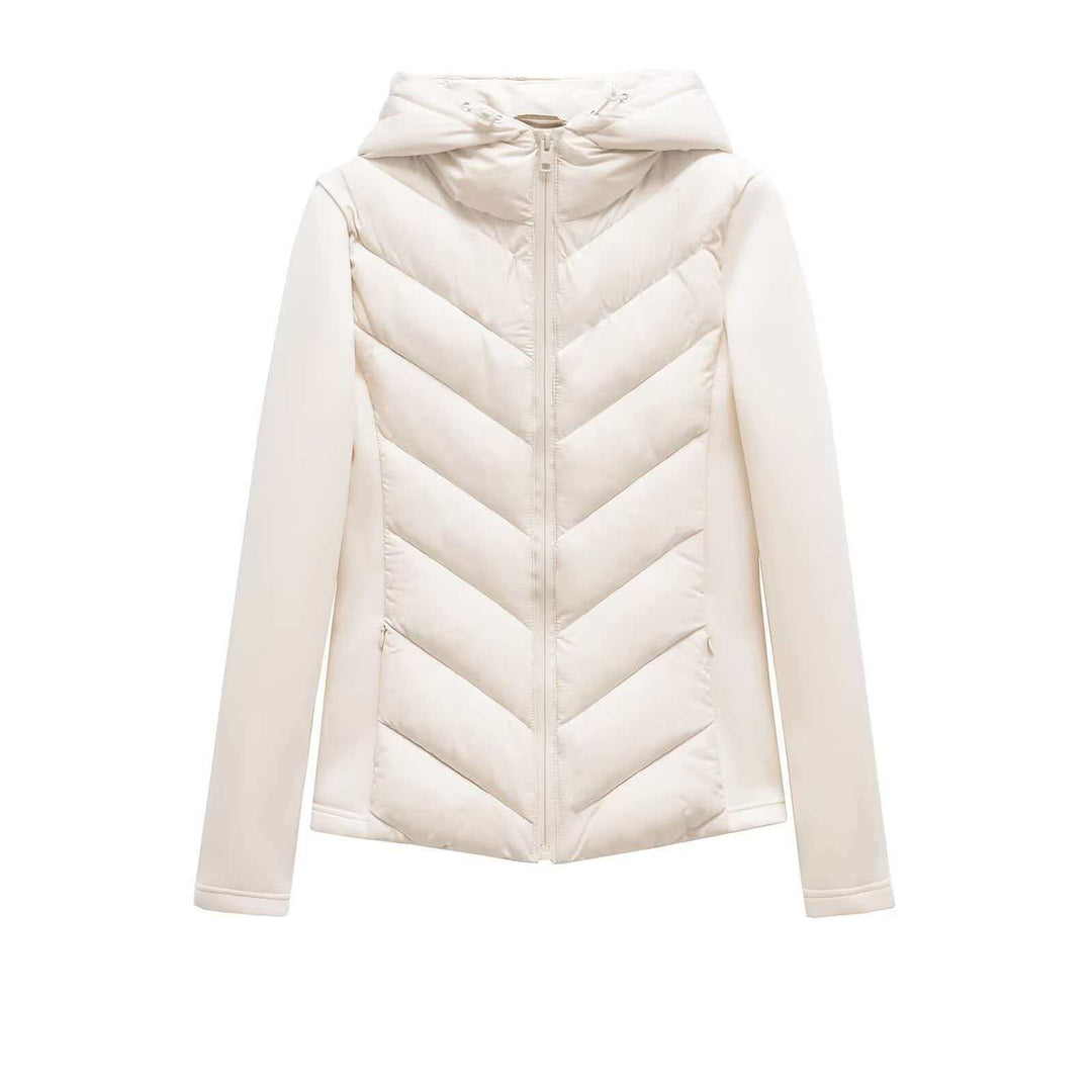 Damen nan gesteppte Kapuzenjacke mit Chevron‑Stepp, Einsätzen aus Softshell und verdecktem Reißverschluss Drune