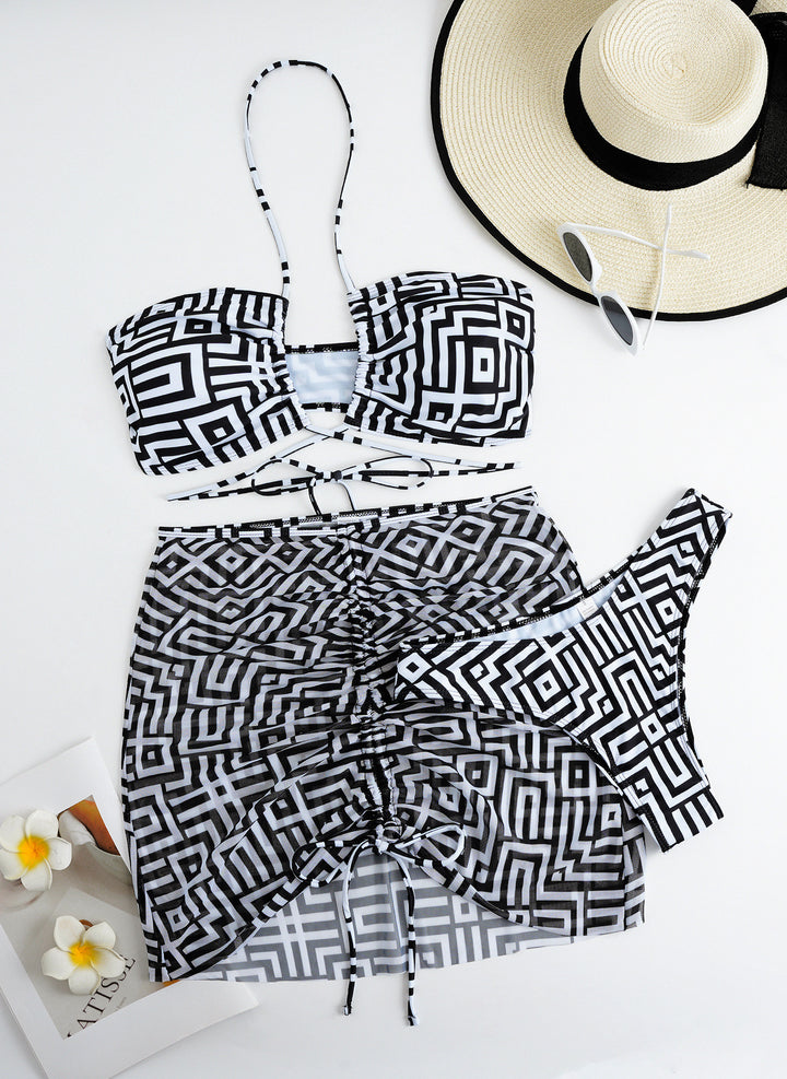 Damen Bikini-Set mit Bandeau-Top und verstellbarem Wickelrock Drune