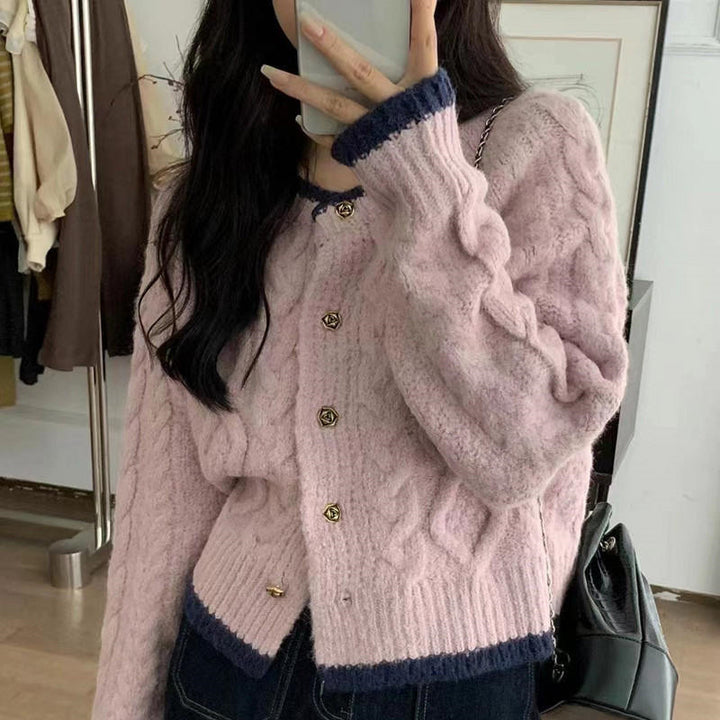 Damen Grobstrickcardigan mit dekorativem Zopfmuster und eleganten Knöpfen Drune