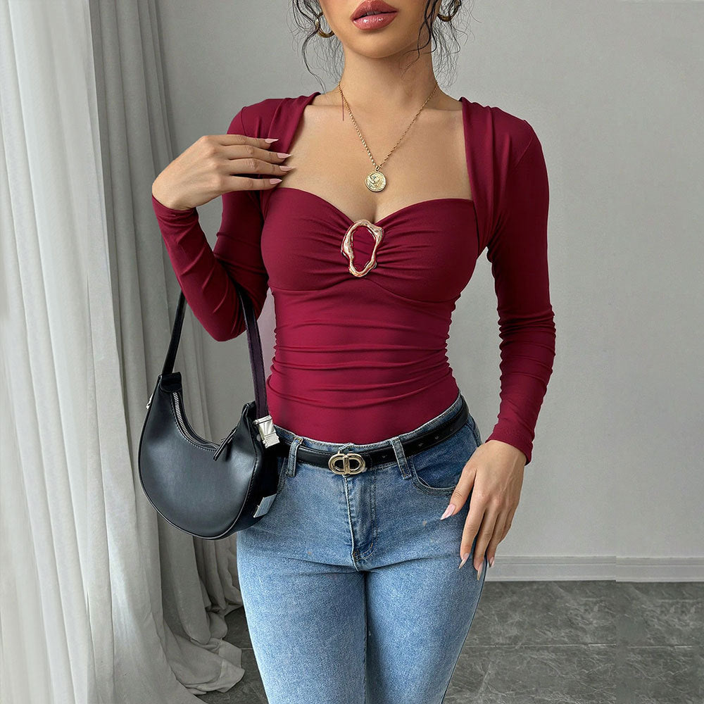 Damen figurbetonter Body mit elegantem Herz-Ausschnitt und Drapierungsdetails Drune