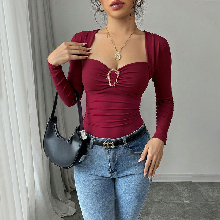 Damen figurbetonter Body mit elegantem Herz-Ausschnitt und Drapierungsdetails Drune