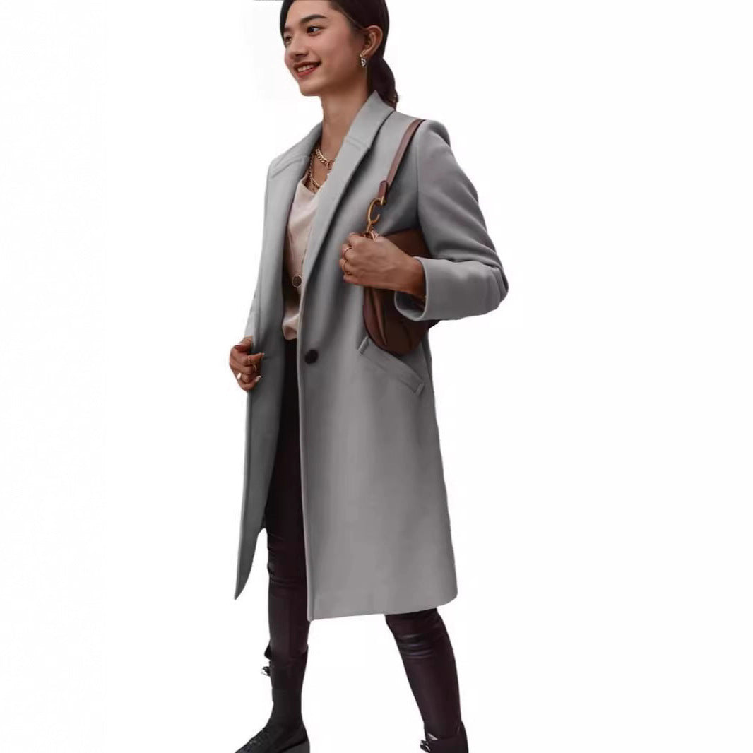 Damen Eleganter und hochwertiger Wollmantel mit schmalem Schnitt Drune