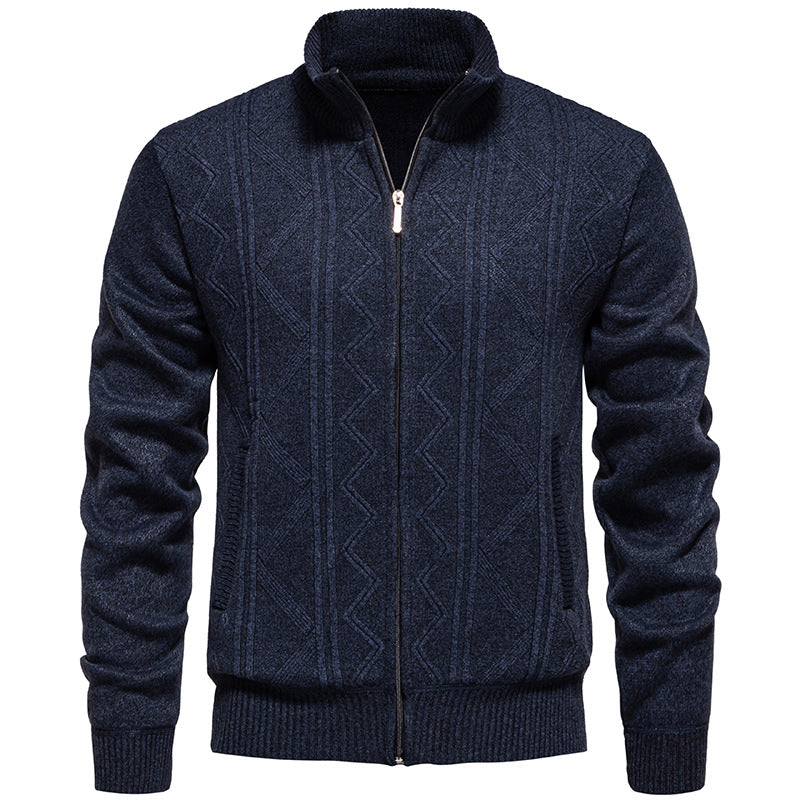 Herren Strickjacke mit Zopfmuster und hohem Stehkragen Drune
