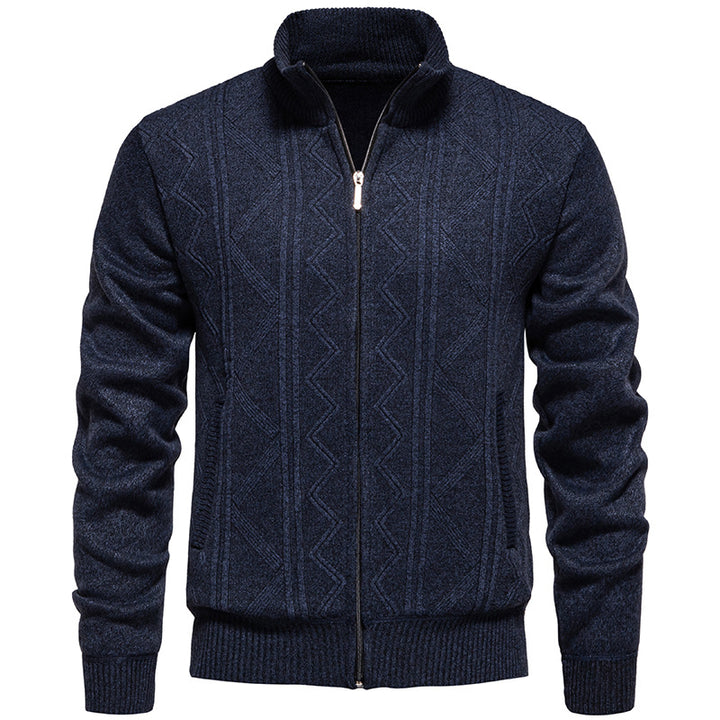 Herren Strickjacke mit Zopfmuster und hohem Stehkragen Drune