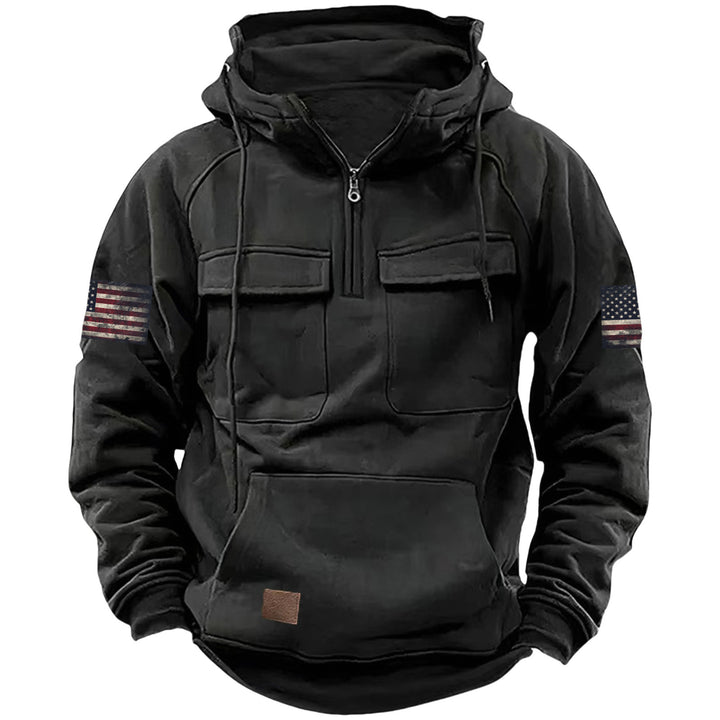 Herren nan Kapuzenpullover mit Halbzip, Cargo-Brusttaschen und Kängurutasche Drune