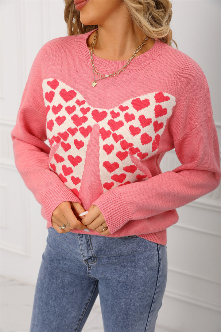 Damen lässiger Pullover mit Herzmotiv und weiten Ärmeln Drune