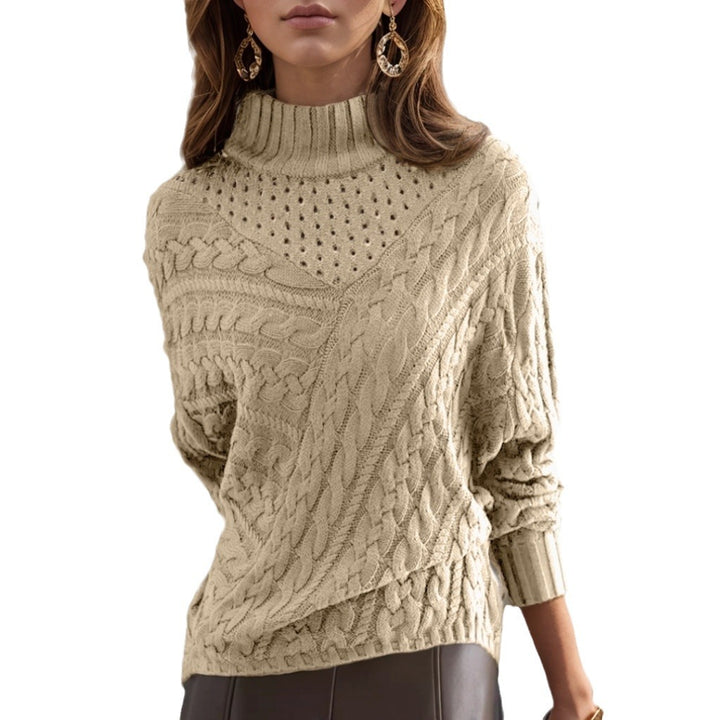Damen Strickpullover mit hohem Kragen und detailliertem Kabelmuster Drune