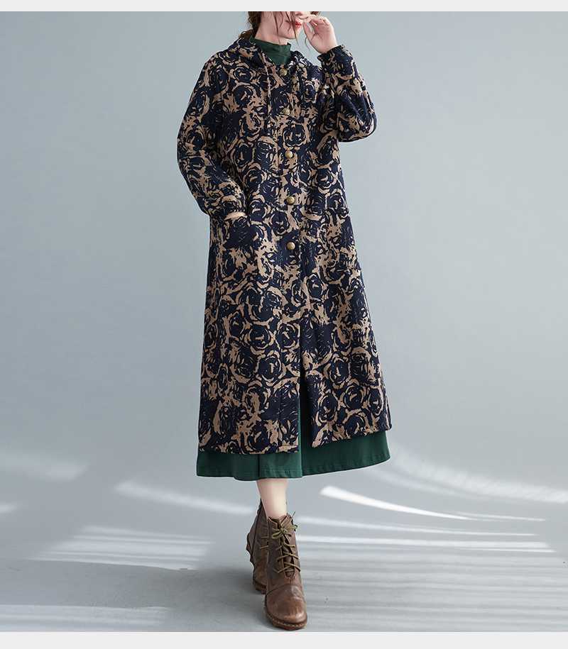 Drune | Steppmantel - Vintage-inspirierter Druck - Lange Wärme - Winterlage