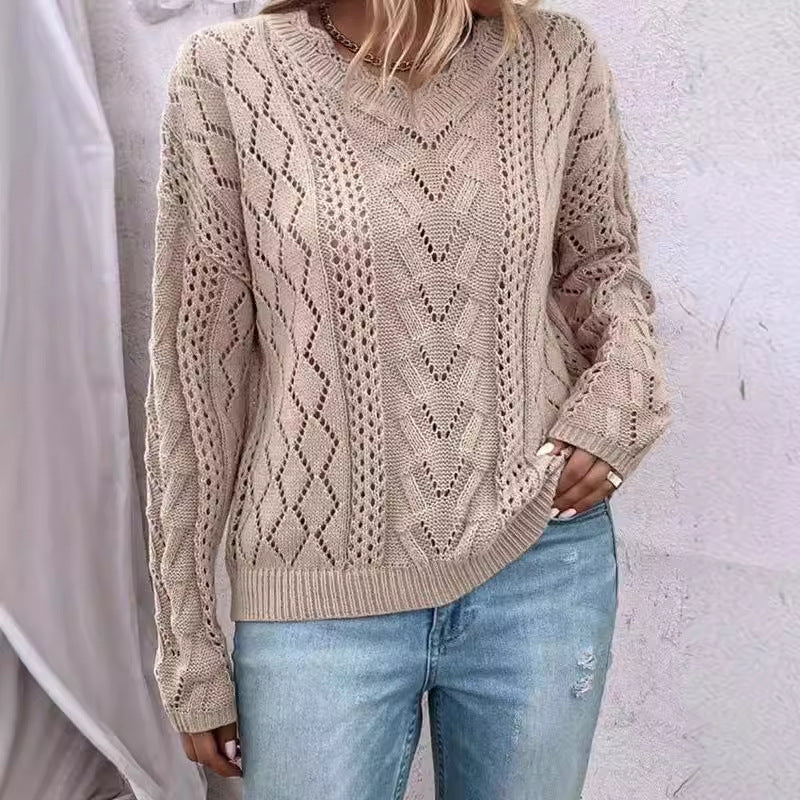 Damen Strickpullover mit raffinierten Netzstrukturen und V-Ausschnitt Drune