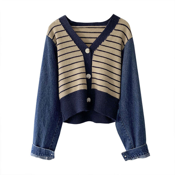 Damen modische Strickjacke mit modernen Streifen-Design und Raglanärmeln Drune