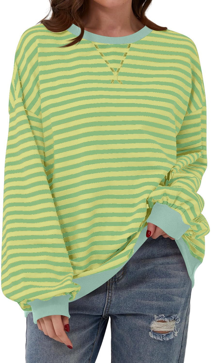 Damen Cozy Übergroßer Gestreifter Pullover Sweatshirt Drune