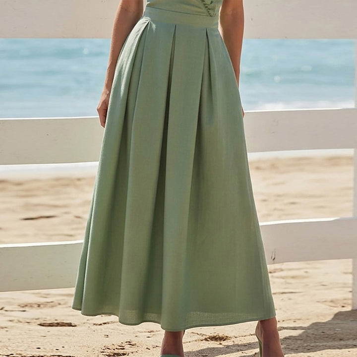 Damen Elegantes Maxi-Kleid mit verspieltem Rüschen-Ausschnitt und taillierter Passform Drune