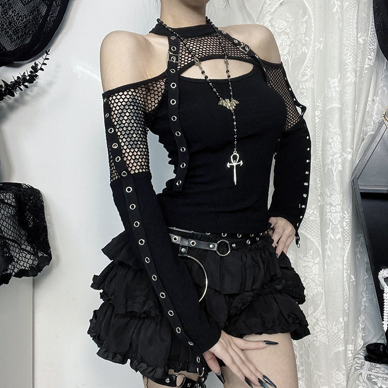 Damen modisches Oberteil mit einzigartigem Cut-Out-Design und Netzdetails Drune