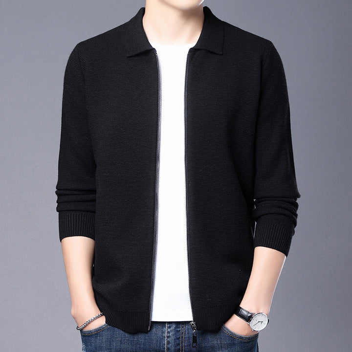 Drune | Strickjacke Wolle Slim Fit Reißverschluss Klassischer Kragen Gerippter Saum