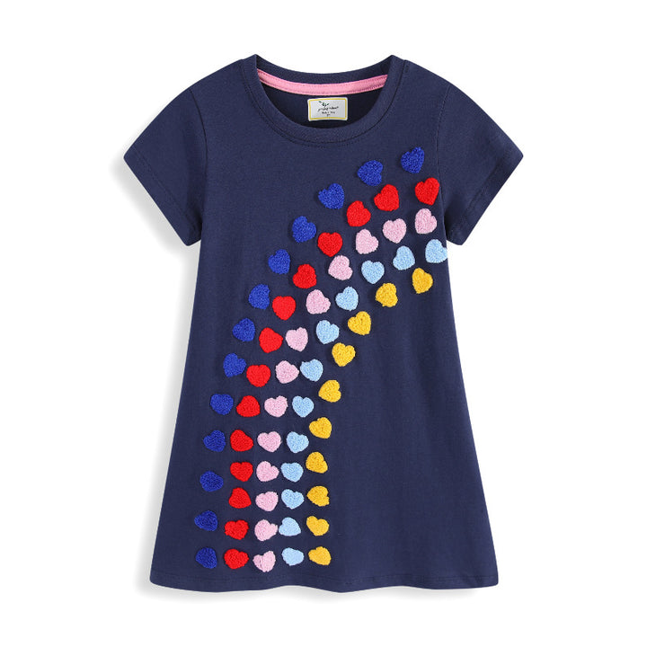 Mädchen T-Shirt Kleid mit buntem Herz-Stickdesign Drune