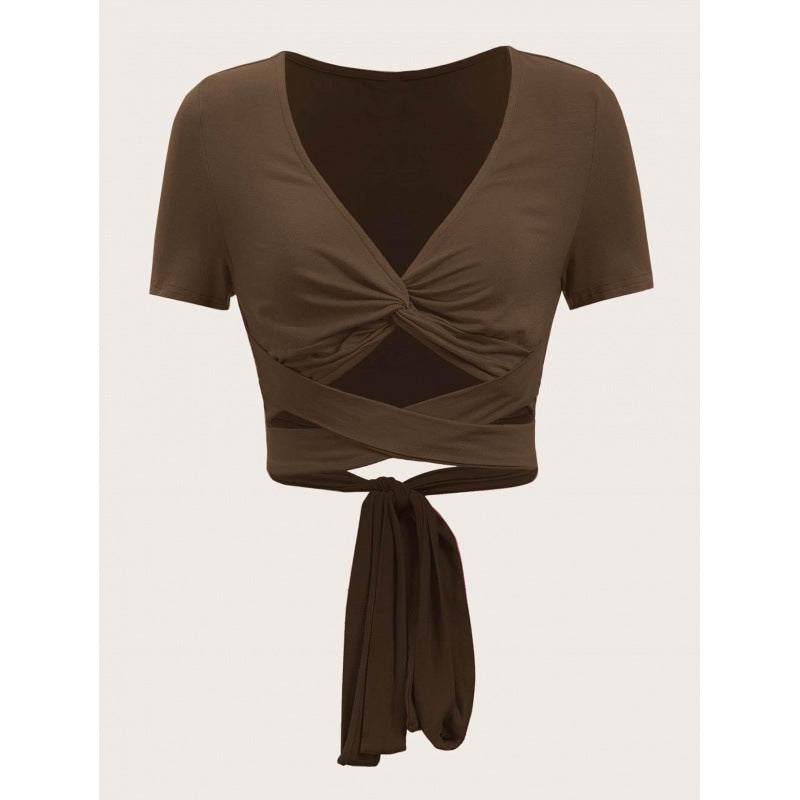 Damen Einseitig drapiertes Crop-Top mit Bindegürtel Drune