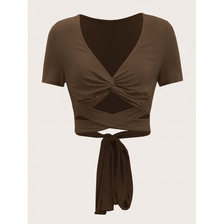 Damen Einseitig drapiertes Crop-Top mit Bindegürtel Drune