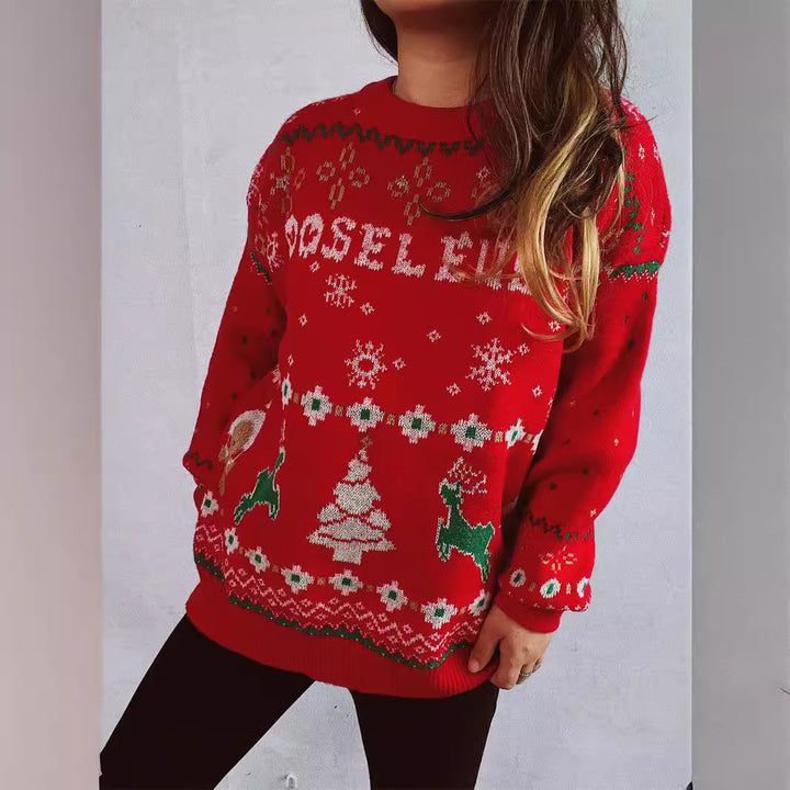 Damen Weihnachts-Pullover mit festlichem Motiv und Rundhalsausschnitt Drune